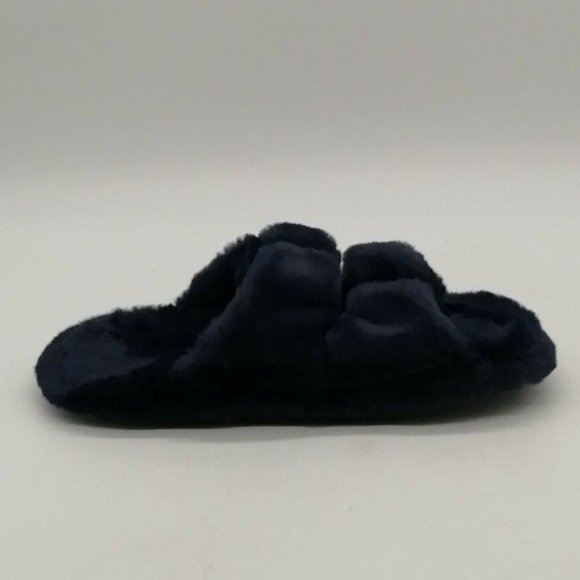 Loft Womens Flat Heel Slide Slipper Cushioned Faux Fur Navy Blue Sz S 5-6 - Picture 2 of 9